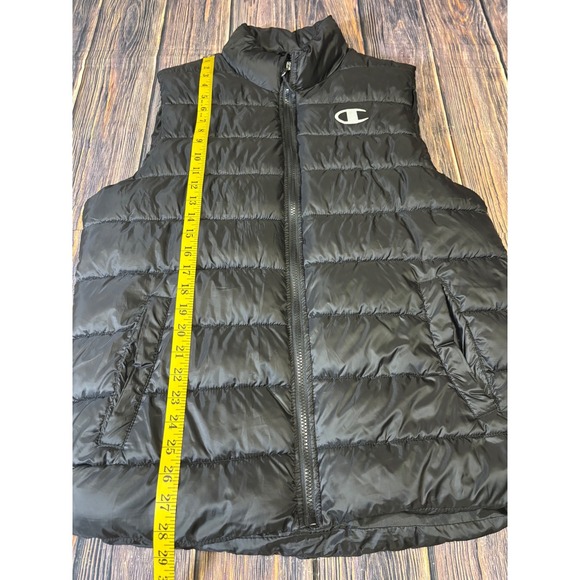 Champion Puffer Vest Mens M Black Full Zip Logo Quilted Athletic Outerwear - Picture 3 of 14